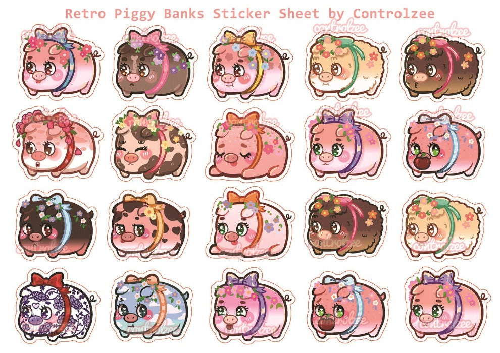 Retro Piggy Banks Sticker Sheet